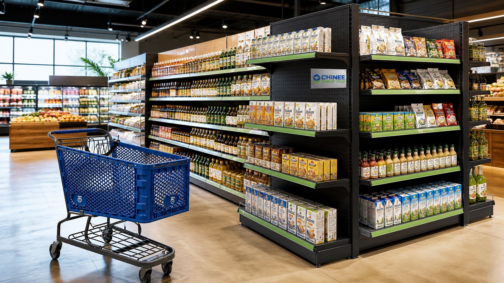 Custom branded CHINEE supermarket shelving project