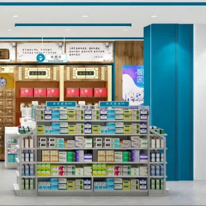 02 DYJYS002 P1 Eco Friendly Durable Pharmacy Shop Counter Design Shelves LED Lighting for Drugstore Display
