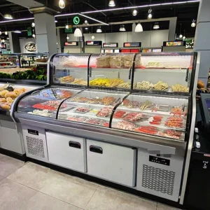 1.5m Stainless Steel 6-Door Three-Temperature Direct Cooling Display Cooler for Supermarket Deli and Cooked Food