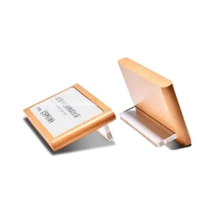 100X100mm Acrylic Label Holder Wood Base Product Information Display Poster Advertising Price Tag Holder
