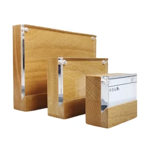 100X70mm Clear Acrylic Poster Menu Holder Wooden Base Jewelry Price Tag Label Card Display for Brand Promotion