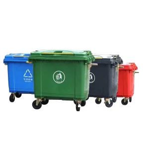 1100 litre Large HDPE Plastic Standing Rubbish Bin Wheels Eco Friendly Rectangular Garbage Container for Outdoor Use Custom Logo