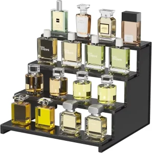 12-Inch Versatile Plastic Dark Cologne Stand Perfume Organizer Fragrance Skincare Figurine Vanity Tabletop Display Racks Dessert