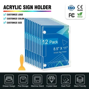 12 Pack Acrylic Sign Holder 8.5 X 11 Wall Mount Vertical & Horizontal Use Wall Sign Holder Memo Document Menu Holder for Store