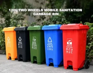 120L HDPE Dark Grey Open Top Outdoor Mobile Storage Bucket Wheels Shopping Malls Schools Hospitals Sanitation Trash Can Box