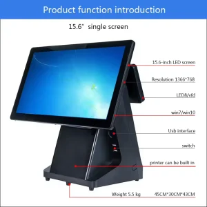 15.6-inch All in One POS Cash Register for Supermarket Restaurants with 58mm or 80mm Printer