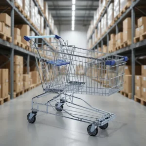 150L Customized Size Color Asian Style Folding Mesh Durable Eco-Friendly 4” PU Wheels Grocery Shopping Cart
