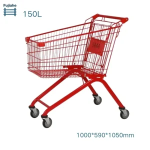 150L European Style Metal Supermarket Wire Shopping Trolley Cart with Plastic Cover