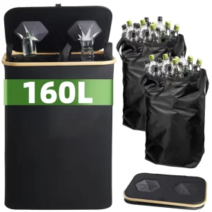 160L Deposit Bottle Container with Lid and 2 Carry Bags Foldable Empty Bottle Storage Box