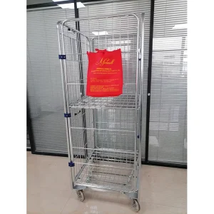 2 Sided Folding Nesting Logistic Storage Metal Steel Wire Mesh Roller Cage Trolley 350kg Load Capacity