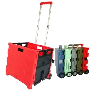 2 Wheels Large Folding Shopping Trolleys Easy to Use Collapsible Plastic Luggage Cart Grocery Folding Shopping Cart