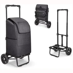2 in 1 Shopping Cart for Groceries Portable Shopping Cart with Wheels Load Bearing Laundry Basket Hand Truck