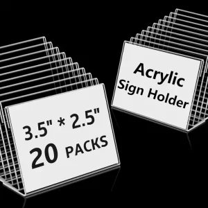 20pcs Mini Clear Acrylic Sign Display Holder 3.5 X 2.5 Inch L Shape Plastic Retail Stand Name Card Price Card Food Tag Display