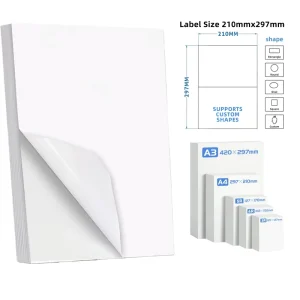 210mmx297mm A4 Self-Adhesive Die-Cut Barcode Labels for Address Shipping Compatible Laser Inkjet Printers Paper Material Custom