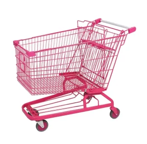 240L Steel Chrome Plated Mesh Folding Trolley for Supermarket Grocery Shopping Cart 4 5inch Casters Accept Customized