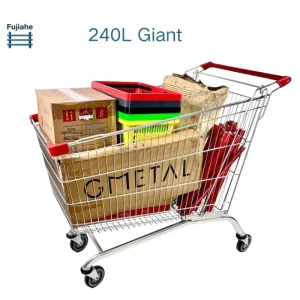 240L Supermarket Shopping Cart Heavy Duty Metal Warehouse Trolley Large Capacity 5 Inch Wheels