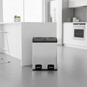 24L Eco friendly Stainless Steel Pedal Recycling Bin with Two Compartments for Home Use