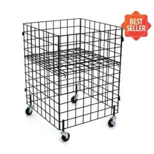 24”X24”X34” Hign Black Wire Grid Dump Bin With Casters For Storage