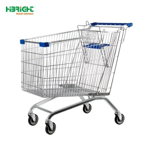 270L High Quality Large Capacity Rust Proof Unfolding Heavy Duty Supermarket Metal Shopping Trolley Mesh Body Four Wheels Chrome