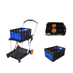 3 Layer Service Cart Folding Trolley 3 Tiers Service Cart Industrial Plastic Folding Shopping Trolley Bag with Wheels Platform