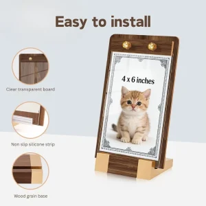 3 Pack 4×6 Acrylic Sign Holder Wood Grain Clear Finish Sturdy Desktop Mount for Trade Shows Offices Retail Stores