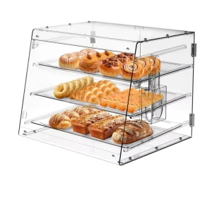 3 Tray Clear Acrylic Countertop Bakery Display Case with Serving Tong for Pastry Tabletop Displays