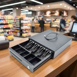 335mm Steel POS Cash Drawer 4 Bills 5 Coins Removable Tray RJ12 Cash Register Two-position Lock Durable Retail Cafe Convenience
