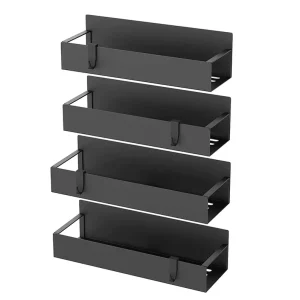 4 Pack Metal Magnetic Spice Rack Fridge Organizer with 4 Hooks Wall Mounted Space Saving Kitchen Storage