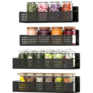 4 Pack Strong Magnetic Spice Rack Organizer Fridge Spice Shelf Rack Kitchen Magnetic Shelf