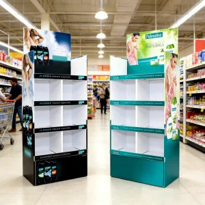 4 Tiers Flat Packed Cardboard Easel Display Stand Paper Corrugated PVC Display Shelf Tower Rack Market for Spice Advertising