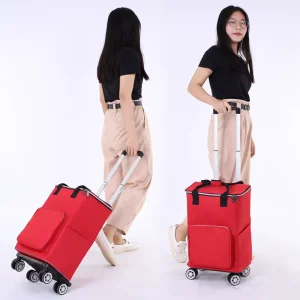 4 Wheels Heavy Duty Foldable Compact Platform Lightweight Flatbed Cart Folding Shopping Luggage Hand Trolley Truck with Big Bag