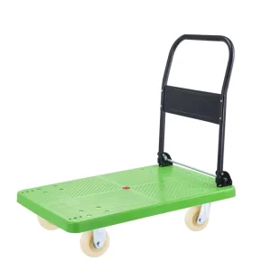 400kg Heavy Duty Four Wheels Plastic Hand Truck Cart Green Color Foldable Platform Trolley OEM for Warehouse Shopping Tools