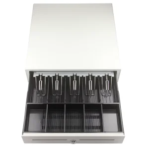 405mm White Metal Cash Register Drawer Adjustable Coin Box Money Tray for POS Systems Checkout Counters