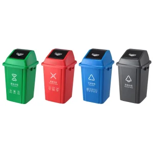 40L 60L 100L Sturdy Eco Friendly Plastic Rolling Cover Type Push Lid Waste Bins Trash Can for Indoor Outdoor Use