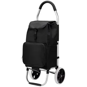 45L Black Foldable Shopping Trolley Cooler Compartment Convertible Hand Truck Function