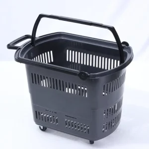 45L Grocery Store Supermarket Rolling Shopping Plastic Basket With Wheels