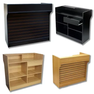 48” Design Economy Ledgetop Checkout Counter with Slatwall Front Panels Slatwall Cash Wrap Retail Store Counter