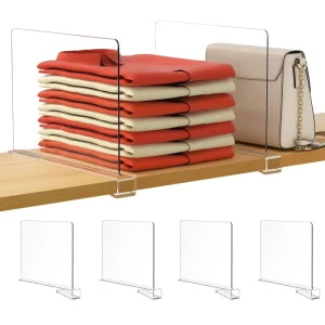 4pcs a Pack Adjustable Clear PS Plastic Acrylic Shelf Divider for Closet and Library