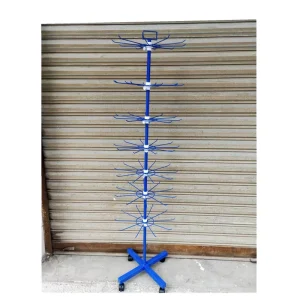 5 6 7 Layers Jewelry Key Chain Blue Easy Movable Wheeled Floor Stand Display Rack With Rotating Hooks