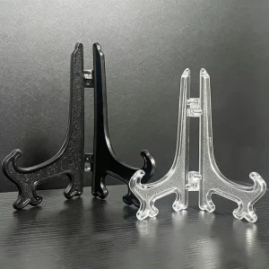5 6 7inch Height Plastic Folding Plate Display Stande Acrylic Plate Easel Decorative Plate Holder in Clear and Black Color