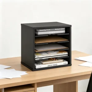 5 Tier File Organizer for Desk Wooden Mail Sorter Office Desk Organization Paper Storage Organizers Folder Holder