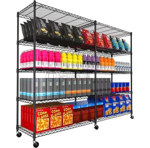 5 Tier Movable Metal Wire Shelving Display Supermarket Shelf Rack for Spice and Snack