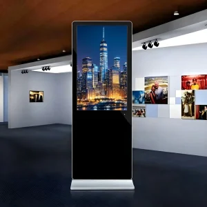 55 Inch Floor Standing Vertical LCD Touchscreen Digital Signage Display with 300 Cd m Brightness for Retail & Commercial Use