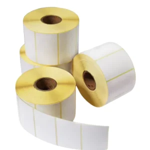 58×40 Custom Die Cut Barcode Stickers Self-adhesive Eco Thermal Labels Yellow Glassine Liner White Supermarket Weigh Scale Label