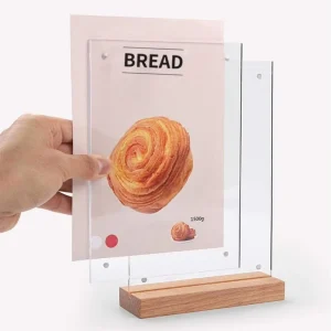 5×7 Wood Base Poster Stand Price Tag Holder Acrylic Magnetic Menu Display Stand