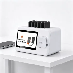 6 Bay Smart Sharing Power Bank Kiosk with Secure Contactless Payment Terminal PD Fast Charging Tabletop Rental Station