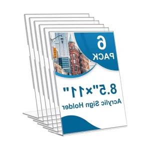 6 Pack PMMA Acrylic Sign Holder 8.5×11 Inch Lightweight Self Adhesive L Shape Clear Plastic Display Stand Tabletop Flyers