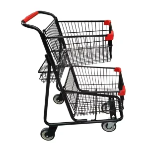 60L 2 Tiers Shopping Trolley Carts Heavy Duty 4 Wheels Supermarket Trolley Cart
