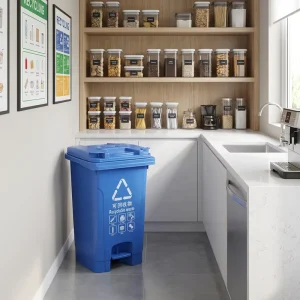 60L Open Top Rolling Cover Foot Pedal Plastic Sanitation Garbage Bin for Outdoor Use in Malls Schools Hospitals