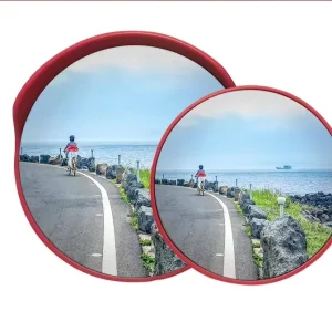 60cm Convex PC Red Car Blind Spot Mirror with 120 Viewing Angle for Indoor Outdoor Garage Driveway Security Safety